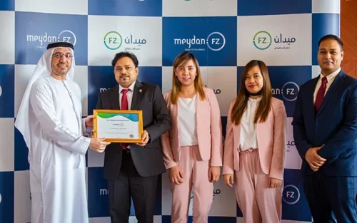 Receiving Certificate of Partnership from Meydan Free Zone, Dubai